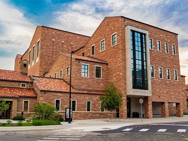 Exterior of large modern building called Imig Music Building.